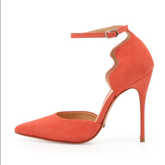 Schutz Floralite Fresh Salmon Nubuck Stiletto Heel Pumps - Picture 4 of 9